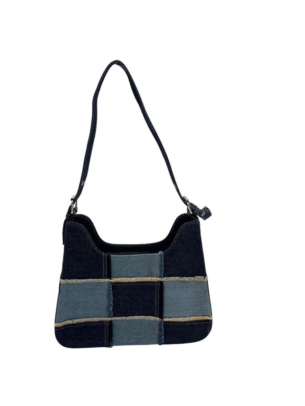 Denim Patchwork Structured Shoulder Bag